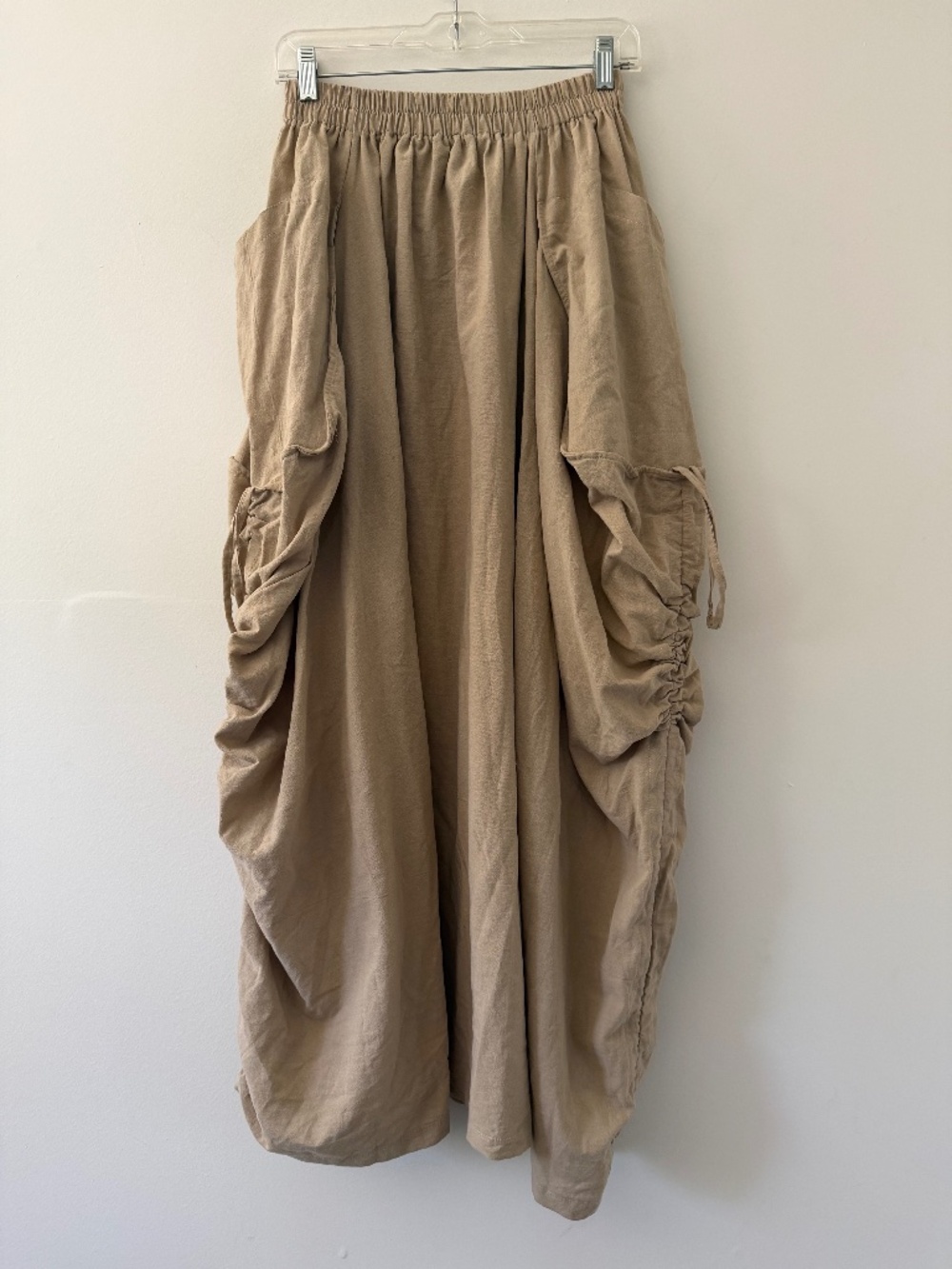 Thaluta Organic Cotton Maxi Skirt Alaina Tan Khaki Unique Ruching Boho Beach